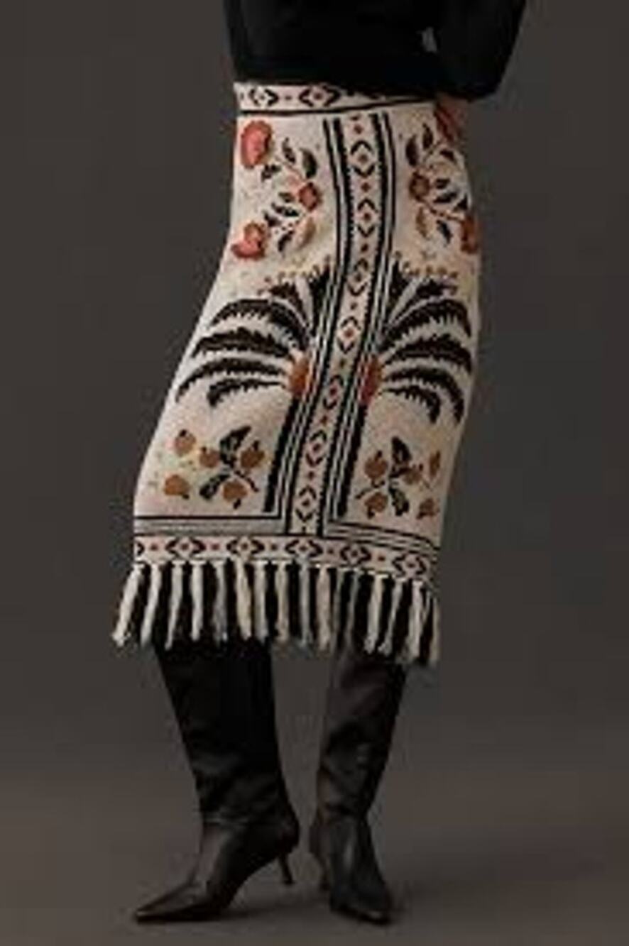 NWT Farm Rio Sand Palms Paradise Knit Fringe Midi Skirt SZ XL